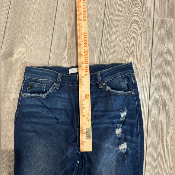 KanCan High Rise Ankle Skinny Jeans, 5/26, Dark Wash, distressed, folded raw hem - Picture 7 of 8